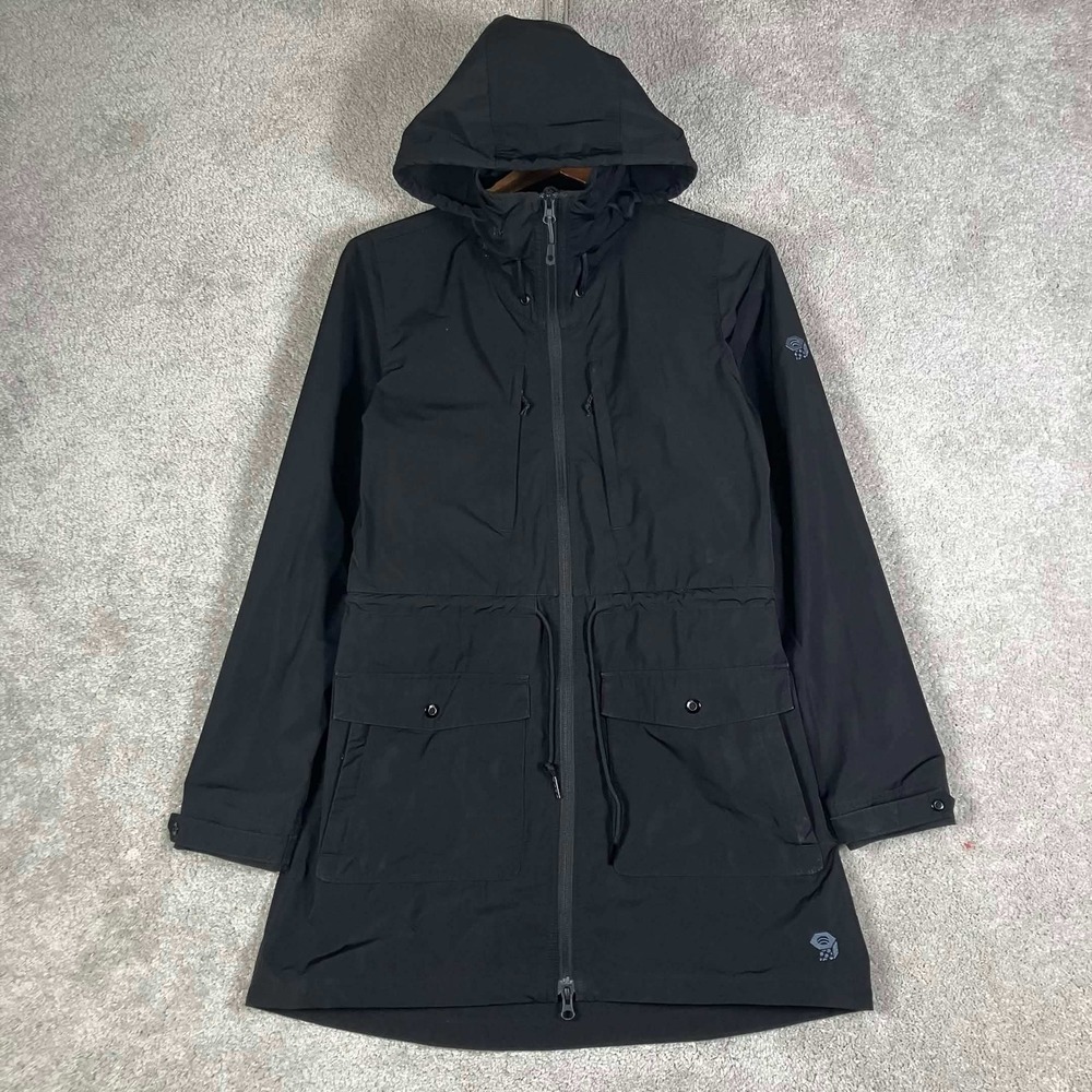 Mountain Hardwear Parka Jacket Womens Small Black Hooded Full Zip Rain Coat